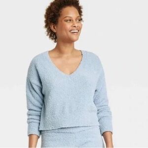 Stars Above Sky Blue V-Neck Pullover Super Soft Lounge Sweater Top NWT Large